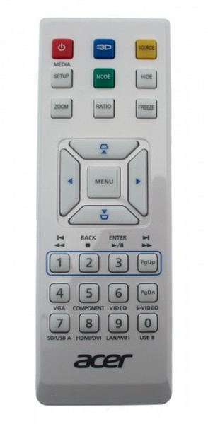 Acer MC.JK211.007 Инфракрасный беспроводной Push buttons Белый пульт дистанционного управления