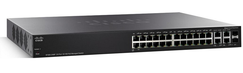 Cisco SF300-24MP-K9EU-RF Управляемый L3 Power over Ethernet (PoE) Черный сетевой коммутатор