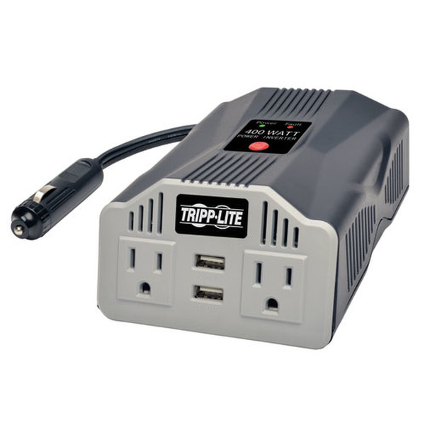 Tripp Lite 400W PowerVerter Ultra-Compact Car Inverter with 2 AC/2USB - 3.1A/Battery Cables/Cigarette Ligther Adapter (CLA)