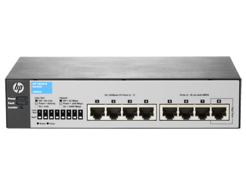 Hewlett Packard Enterprise OfficeConnect 1810-8 Управляемый L2 Fast Ethernet (10/100) 1U Серый