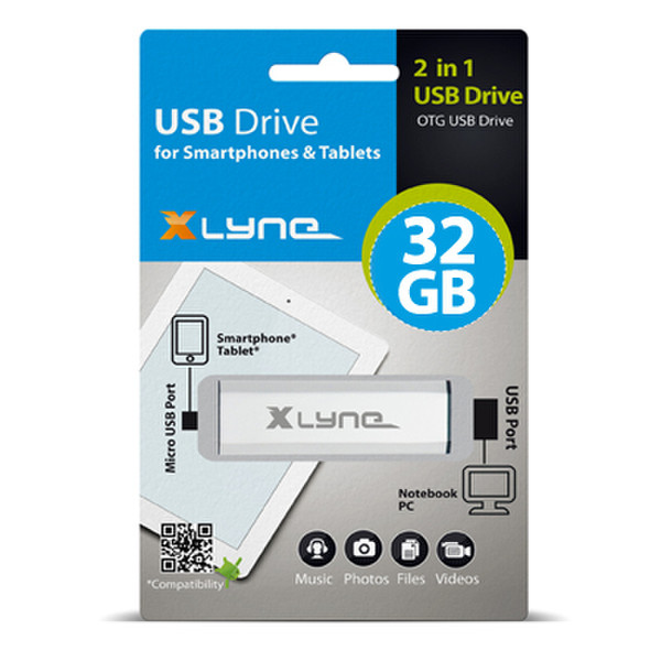 xlyne USB 2.0/MicroUSB 32 GB 32ГБ USB 2.0/Micro-USB Алюминиевый USB флеш накопитель