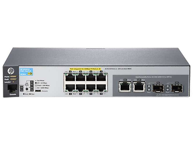 Hewlett Packard Enterprise Aruba 2530 8 PoE+ Управляемый L2 Fast Ethernet (10/100) Power over Ethernet (PoE) 1U Серый