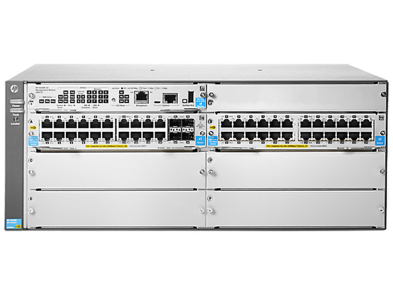 Hewlett Packard Enterprise 5406R-44G-PoE+/4SFP (No PSU) v2 zl2 Управляемый L3 Gigabit Ethernet (10/100/1000) Power over Ethernet (PoE) 4U Серый