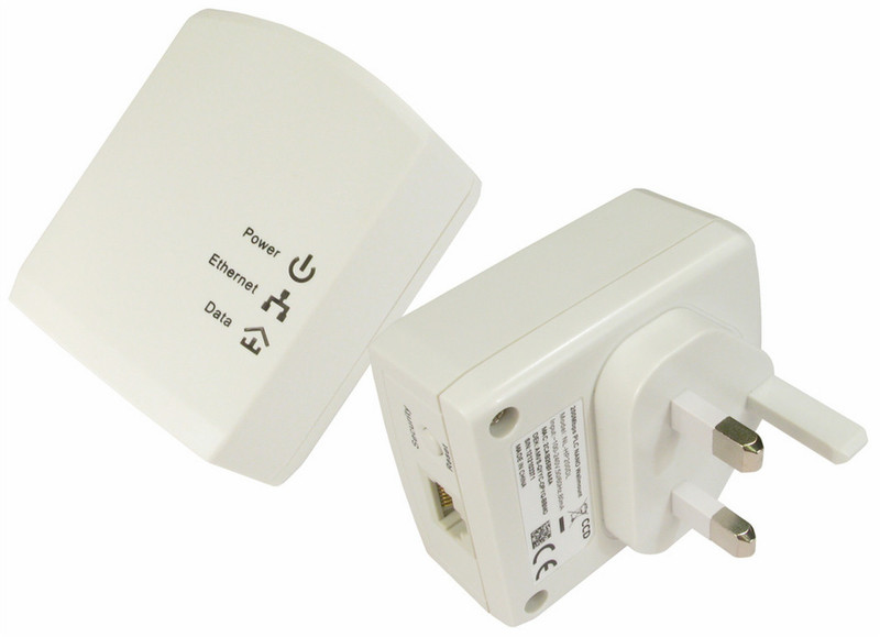 Cables Direct NLHP-200MINIDL 200Mbit/s Eingebauter Ethernet-Anschluss Weiß 2Stück(e) PowerLine Netzwerkadapter