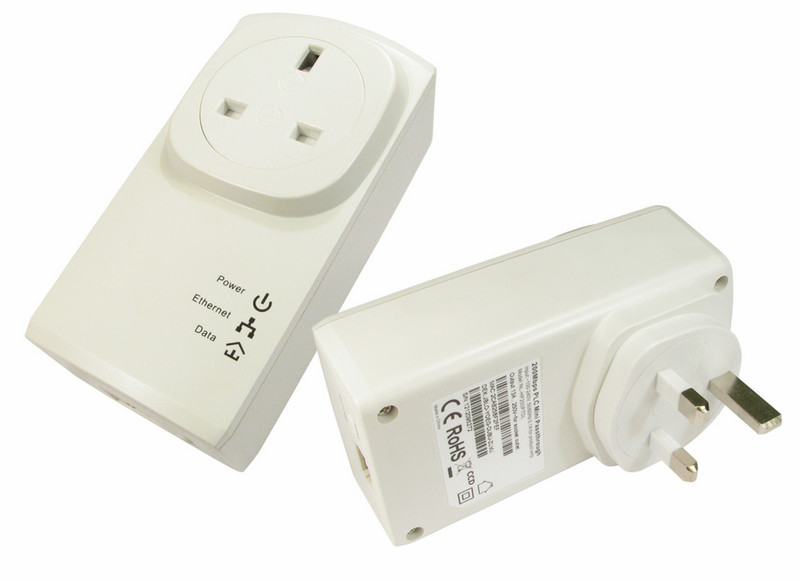 Cables Direct NLHP-200MPTDL 200Mbit/s Eingebauter Ethernet-Anschluss Weiß 2Stück(e) PowerLine Netzwerkadapter