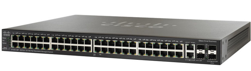 Cisco SF500-48P Управляемый L3 Fast Ethernet (10/100) Power over Ethernet (PoE) Черный