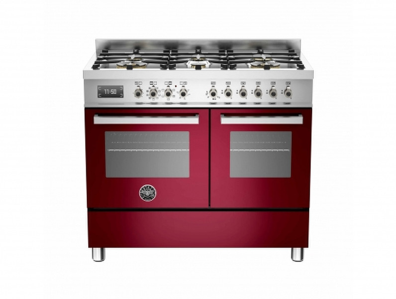 Bertazzoni PRO100 6 MFE D VI T Отдельностоящий Gas hob A Бургундский, Нержавеющая сталь кухонная плита