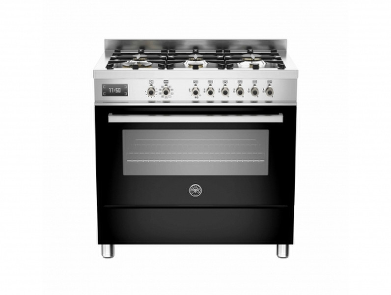 Bertazzoni PRO90 6 MFE S NE Отдельностоящий Gas hob A Черный, Нержавеющая сталь кухонная плита