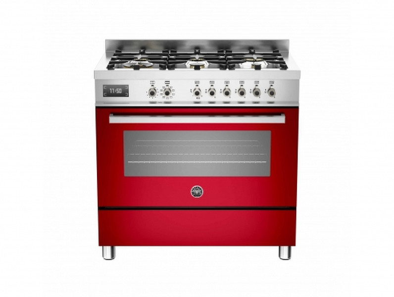 Bertazzoni PRO90 6 MFE S RO Отдельностоящий Gas hob A Красный, Нержавеющая сталь кухонная плита