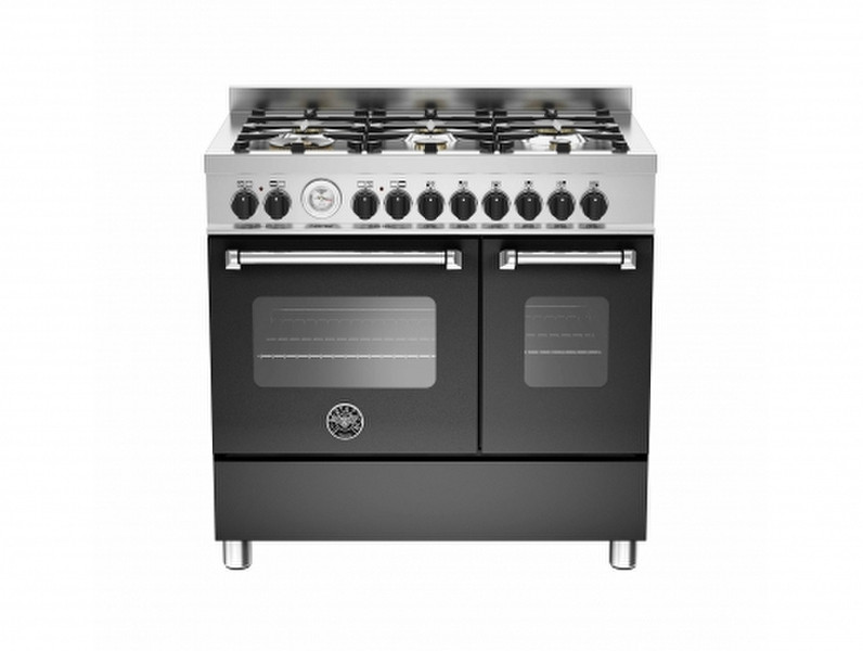 Bertazzoni MAS90 6 MFE D NE T Отдельностоящий Gas hob A+ Черный, Нержавеющая сталь кухонная плита