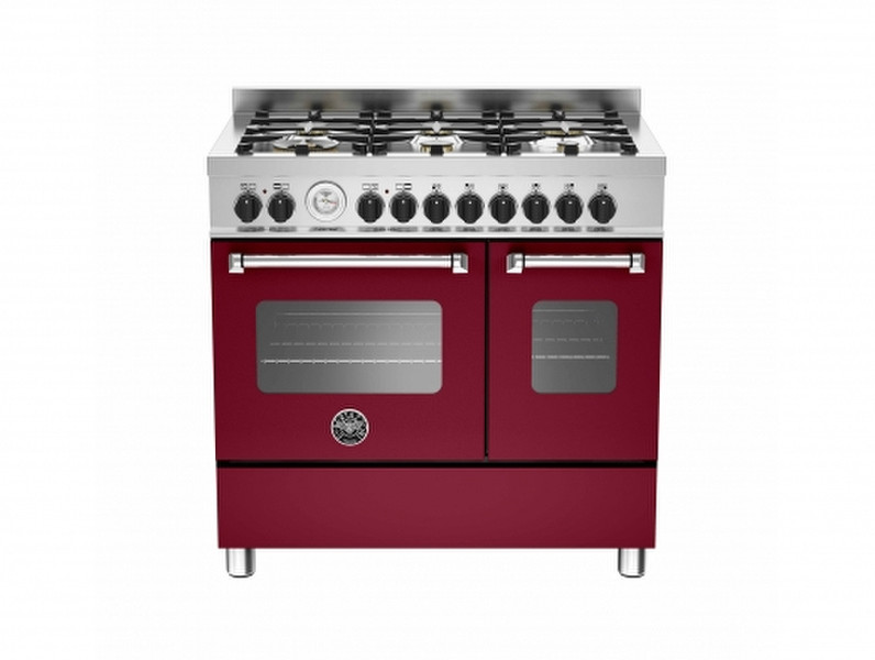 Bertazzoni MAS90 6 MFE D VI T Freistehend Gas hob A+ Burgund, Edelstahl Küchenherd