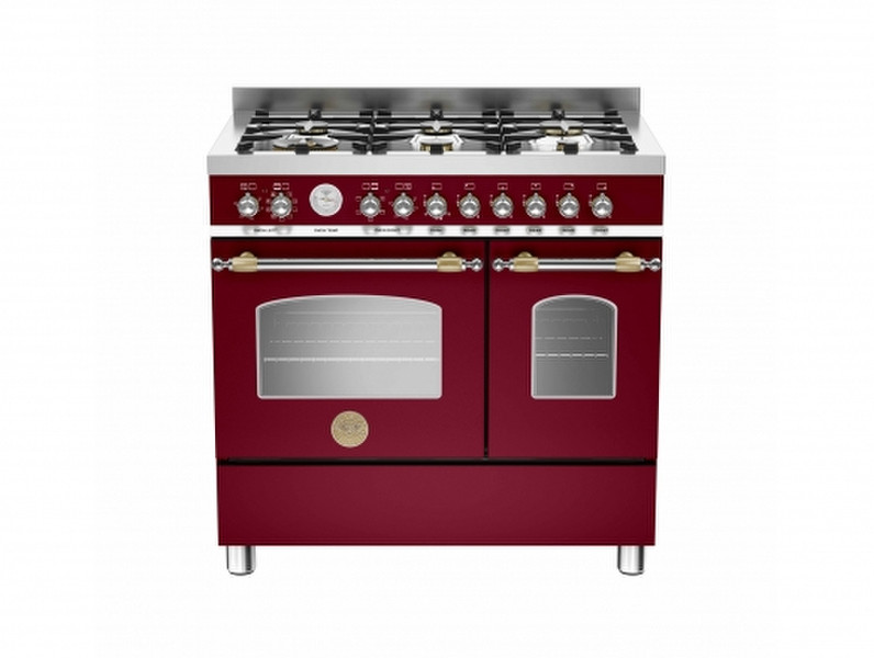 Bertazzoni HER90 6 MFE D VI T Отдельностоящий Gas hob A Бургундский, Нержавеющая сталь кухонная плита