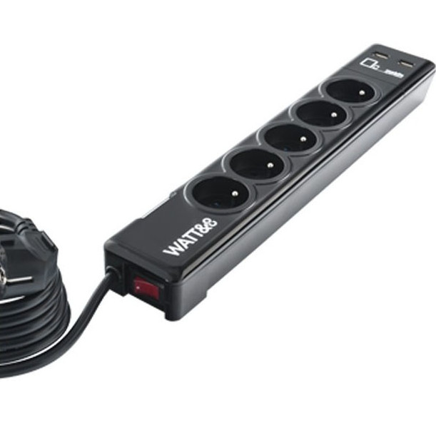 WATT&CO MPF5-USB2N-BT 5AC outlet(s) 230V 1.7m Black surge protector