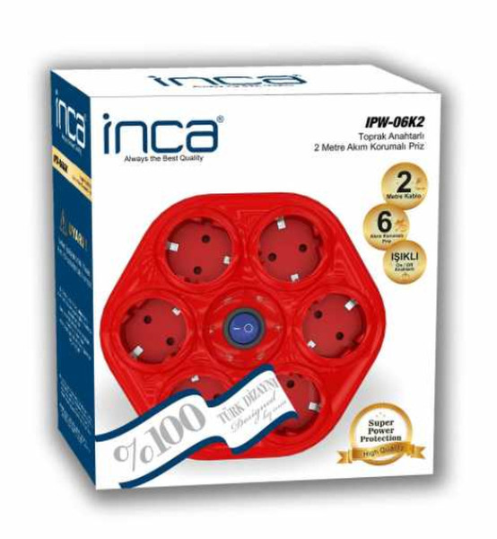 Inca IPW-06K2 6AC outlet(s) 250V 2m Red surge protector