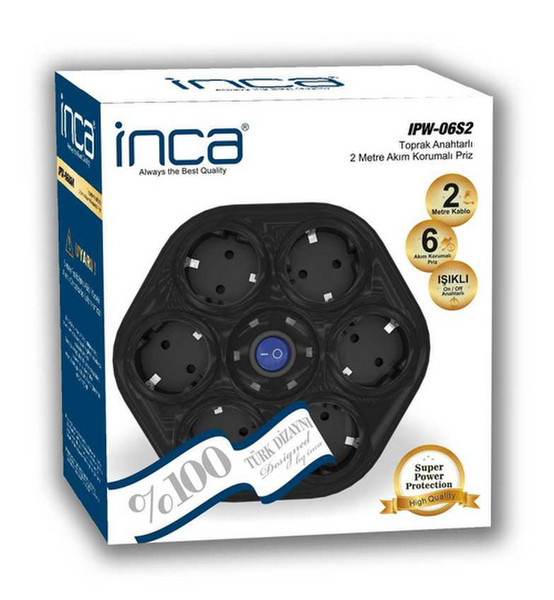 Inca IPW-06S2 6AC outlet(s) 250V 2m Black surge protector