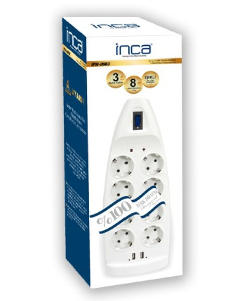 Inca IPW-08B3 8AC-Ausgänge 250V 3m Weiß Spannungsschutz