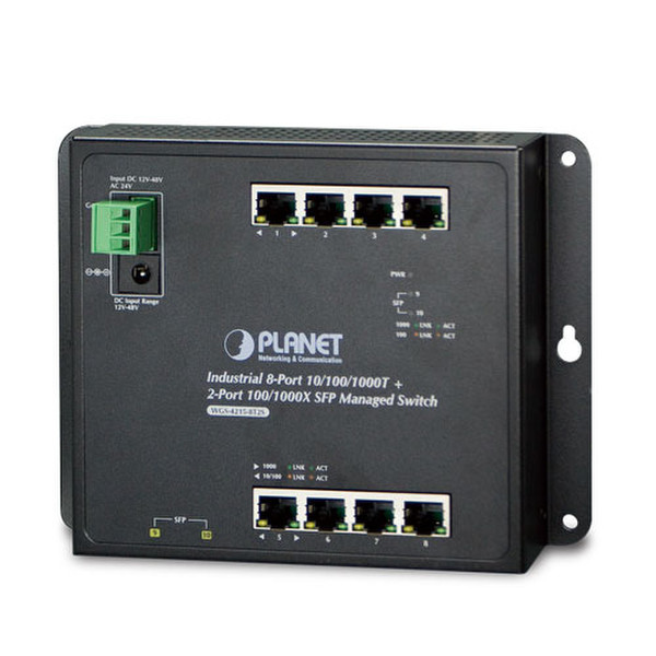 Planet WGS-4215-8T2S Управляемый L2 Gigabit Ethernet (10/100/1000) Черный сетевой коммутатор
