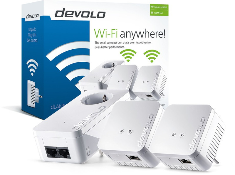 Devolo dLAN 550 WiFi, Network Kit 1200Mbit/s Eingebauter Ethernet-Anschluss WLAN Weiß 3Stück(e) PowerLine Netzwerkadapter