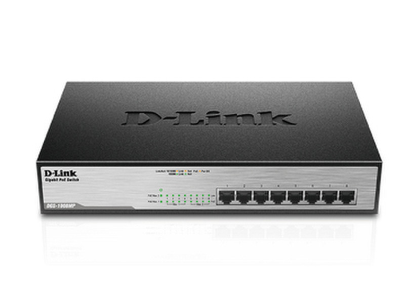 D-Link DGS-1008MP Unmanaged Gigabit Ethernet (10/100/1000) Power over Ethernet (PoE) 1U Black network switch