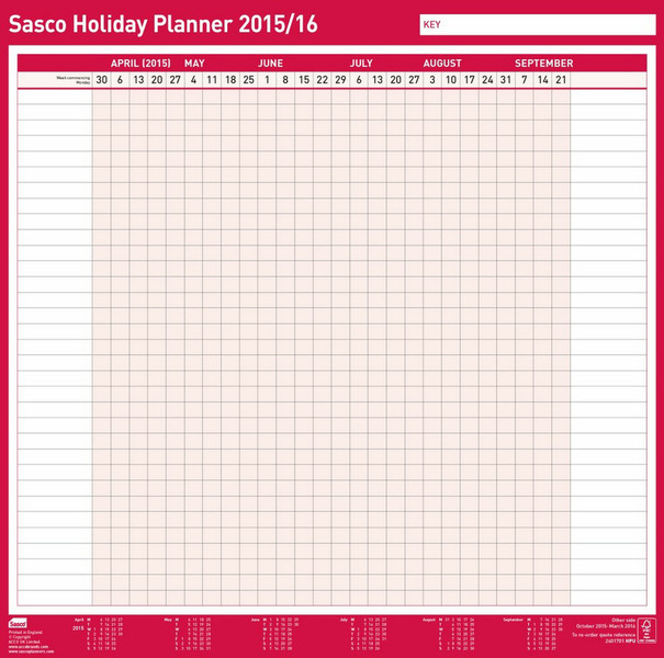 Nobo Sasco Unmounted Holiday Planner 2015