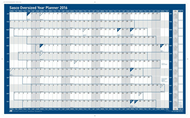 Nobo Sasco Unmounted Oversized Year Planner 2016