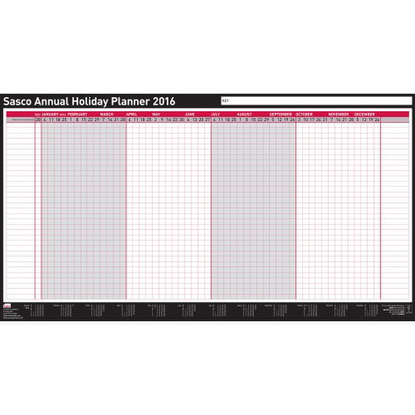 Nobo Sasco Unmounted Annual Holiday Planner 2016