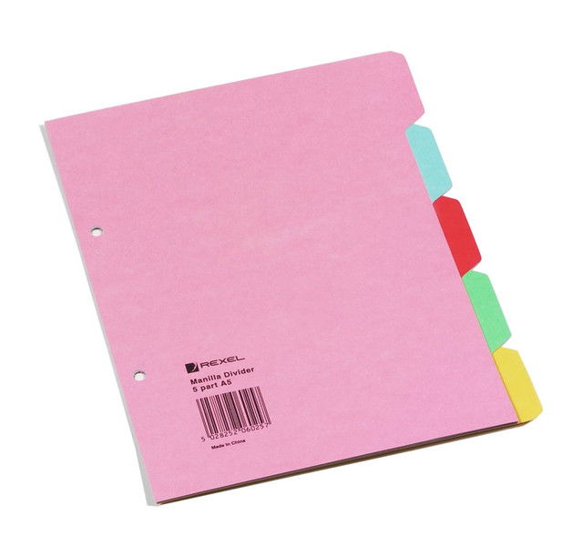 Rexel Manilla A4 Divider 5 Part Pastel Colours