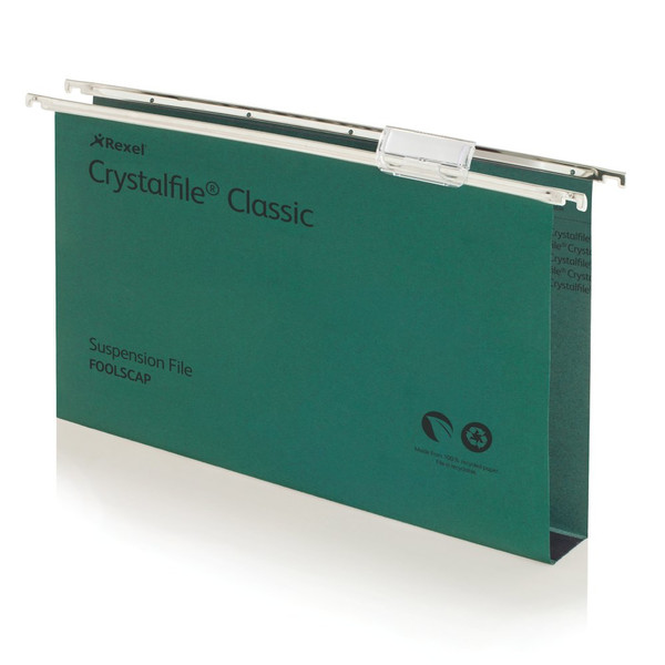 Rexel Crystalfile Classic Foolscap Suspension File 30mm Green (10)