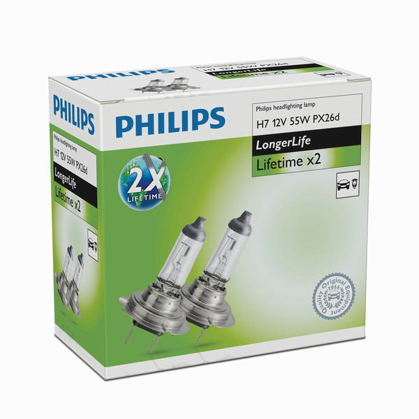 Philips LongerLife 12972ELC2 H7 55Вт Галоген PX26d 1500лм лампа для автомобилей