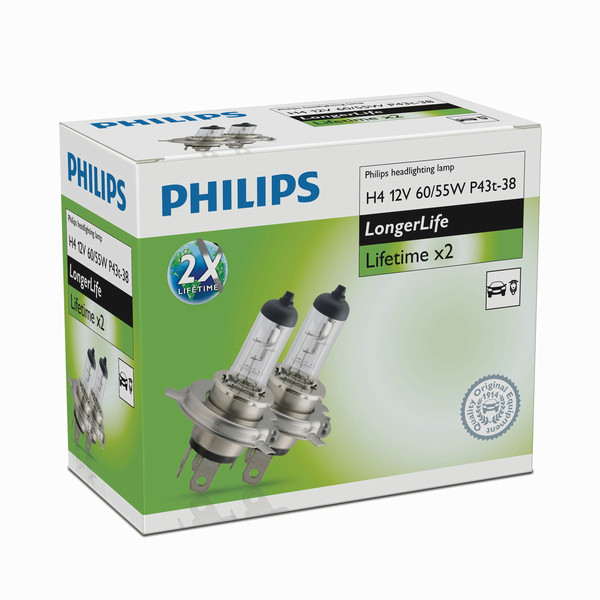 Philips LongerLife 12342ELC2 H4 60W Halogen P43t-38 1500lm car light bulb