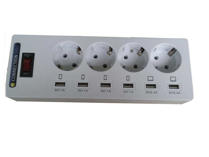 Connection N&C PDU4-6U 4AC outlet(s) 100-240V 1m White surge protector