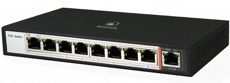 Atlantis Land NetPower F9PoE 8-A Неуправляемый Fast Ethernet (10/100) Power over Ethernet (PoE) Черный
