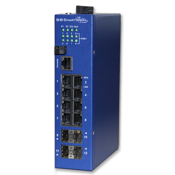 B&B Electronics ESWGP512-4SFP-T Управляемый Gigabit Ethernet (10/100/1000) Power over Ethernet (PoE) Синий сетевой коммутатор