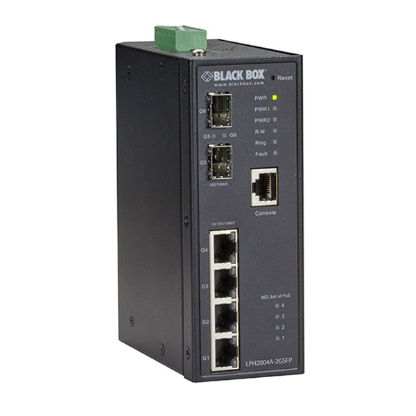 Black Box LPH2004A-2GSFP Управляемый Gigabit Ethernet (10/100/1000) Power over Ethernet (PoE) Черный сетевой коммутатор