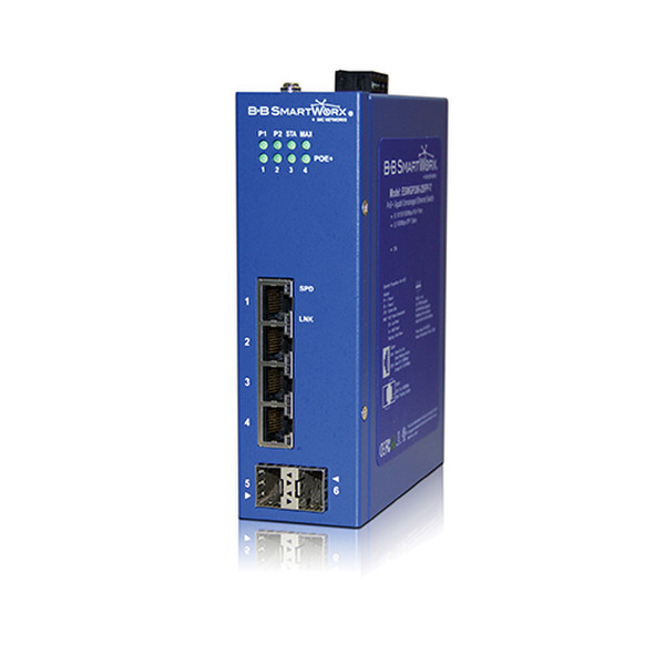 B&B Electronics ESWGP206-2SFP-T Неуправляемый Fast Ethernet (10/100) Power over Ethernet (PoE) Синий сетевой коммутатор