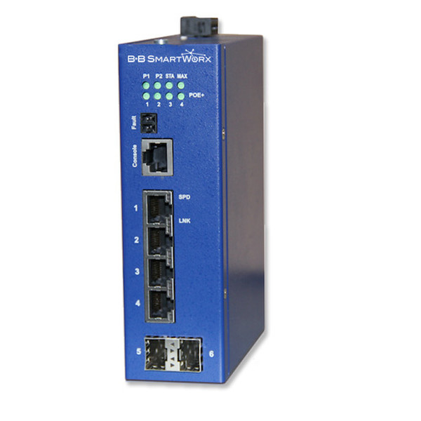 B&B Electronics ESWGP506-2SFP-T Управляемый Gigabit Ethernet (10/100/1000) Power over Ethernet (PoE) Синий сетевой коммутатор