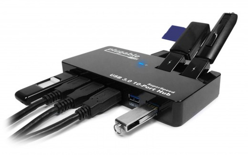 Plugable Technologies 10 x USB 3.0 USB 3.0 (3.1 Gen 1) Type-A 5000Мбит/с Черный хаб-разветвитель