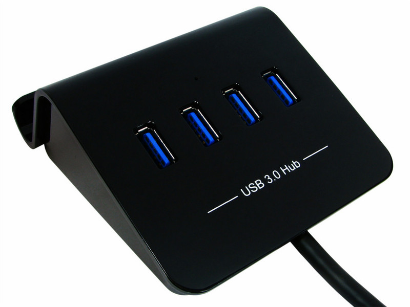 Cables Direct 4 Port USB3.0 Hub with Stand, Rapid Charging and OTG - Black