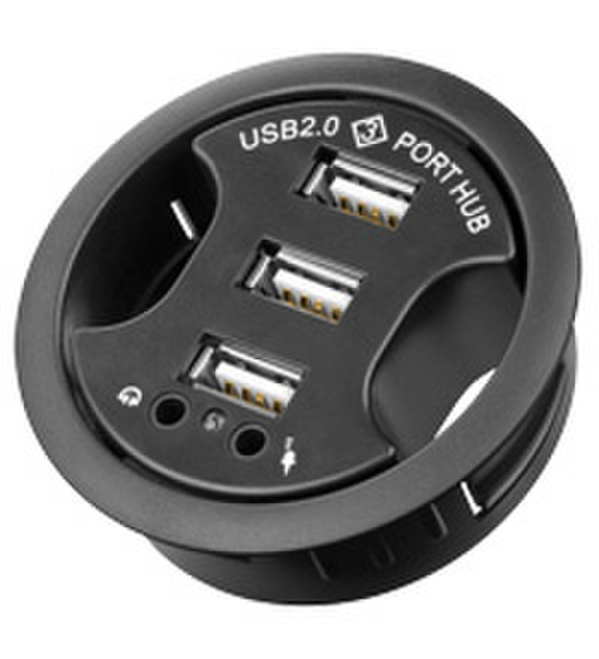 Wentronic USB - HUB EinbauHUB 3 Port 60mm+2x 3.5mm Черный хаб-разветвитель