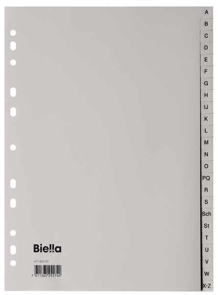 Biella 471424.00 Alphabetic tab index Polypropylene (PP) Grey tab index