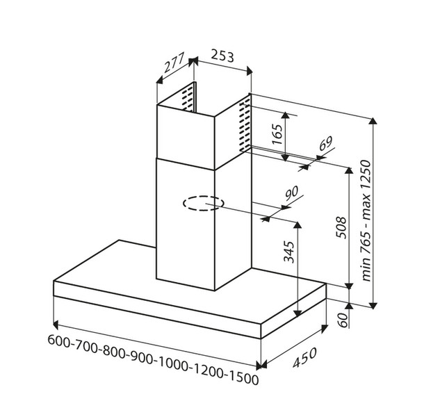 Boretti BCHS-60 AN Wandmontiert 630m³/h A Anthrazit Dunstabzugshaube