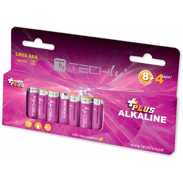 Techly Blister 12 Batteries Power Plus Mini Stilo AAA Alkaline LR03 1.5V IBT-KAP-LR03-B12T
