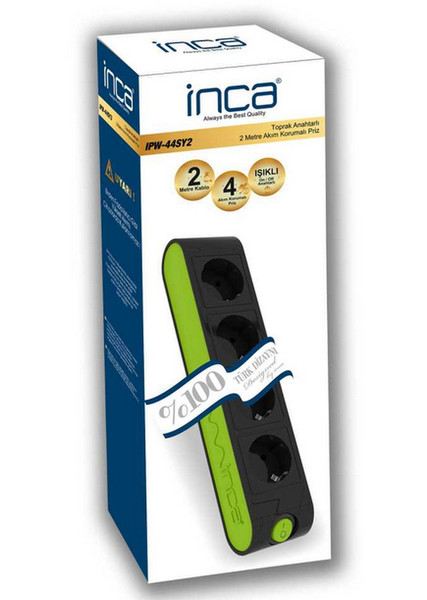 Inca IPW-44SY2 4AC outlet(s) 250V 2m Schwarz, Grün Spannungsschutz