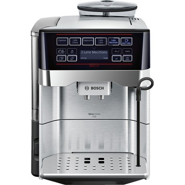 Bosch TES60729RW Espresso machine 1.7л Черный, Нержавеющая сталь кофеварка