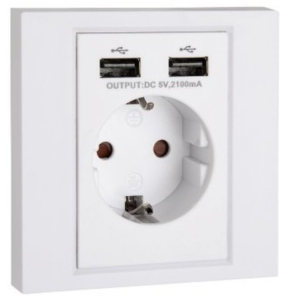 Hama 00137200 2 x USB + Schuko White socket-outlet