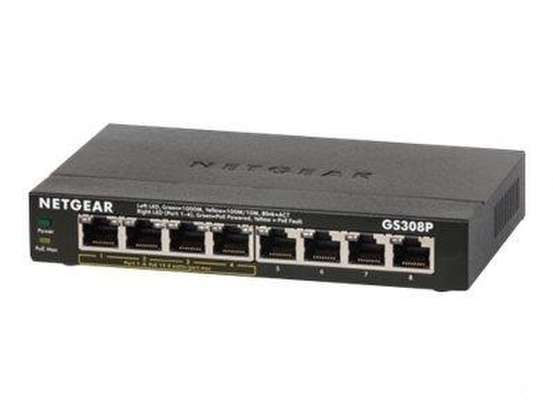 Netgear GS308P-100PES Неуправляемый L3 Gigabit Ethernet (10/100/1000) Power over Ethernet (PoE) Черный сетевой коммутатор