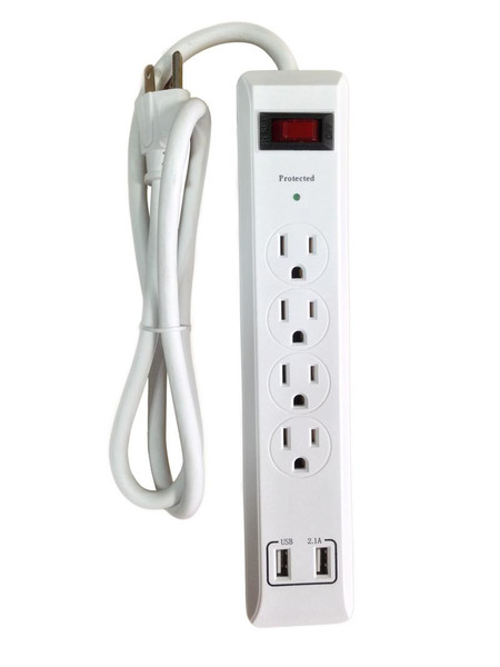 Inland Type Bx4, 2xUSB 4AC outlet(s) 125V 0.91m White surge protector