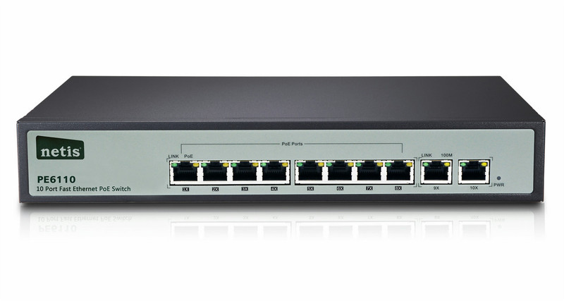 Netis System PE6110 Fast Ethernet (10/100) Energie Über Ethernet (PoE) Unterstützung Schwarz Netzwerk-Switch