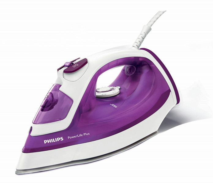 Philips PowerLife Plus GC2982/36 Утюг для сухой глажки и отпаривания Подошва с покрытием SteamGlide 2300Вт Пурпурный, Белый утюг