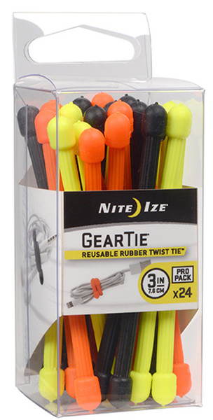 Nite Ize Gear Tie Прорезиненный Черный, Оранжевый, Желтый 24шт стяжка для кабелей